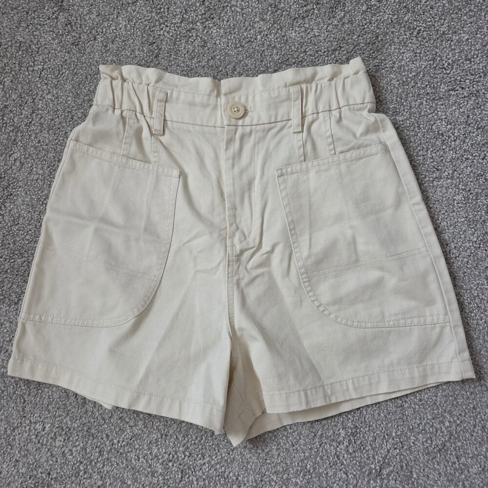 NWOT High-Waisted Paperbag Cotton Shorts - Cream